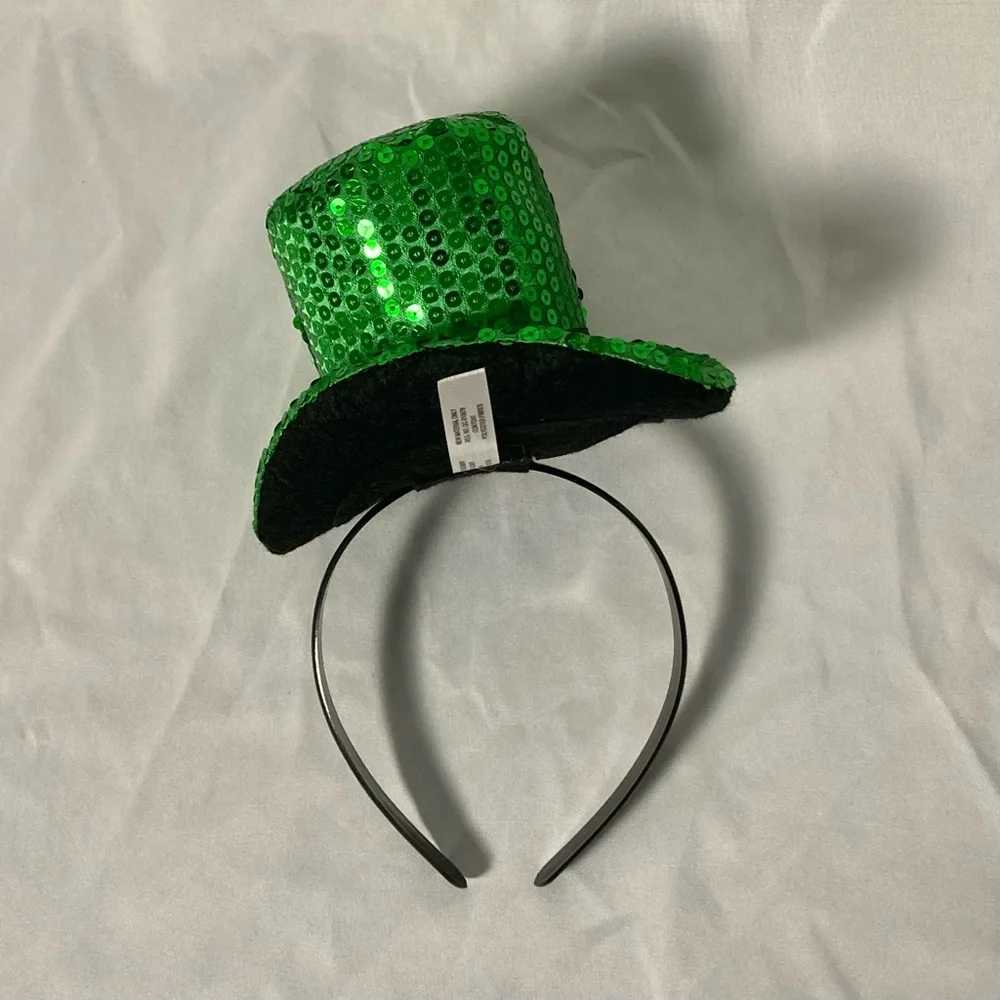 Saint Patrick’s Day Four Leaf Shamrock Clover Green Sequined Top Hat Headband